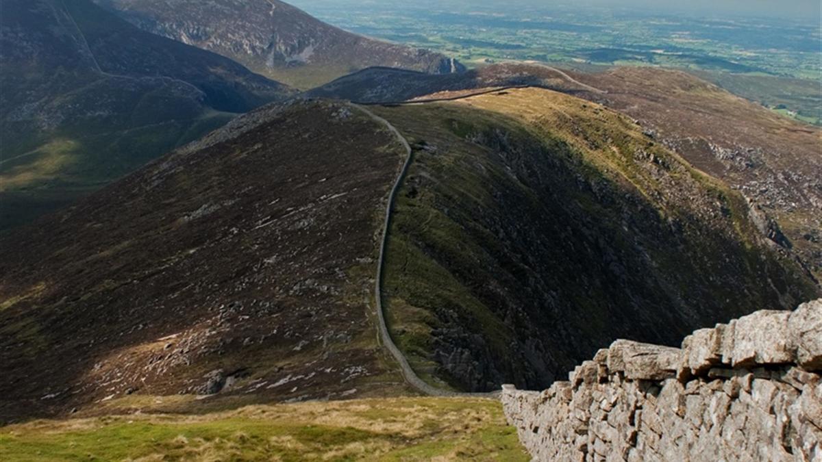 The Mourne Wall stretching across mountain peaks